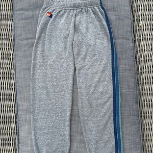 Grey aviator nation sweatpants with strips on side